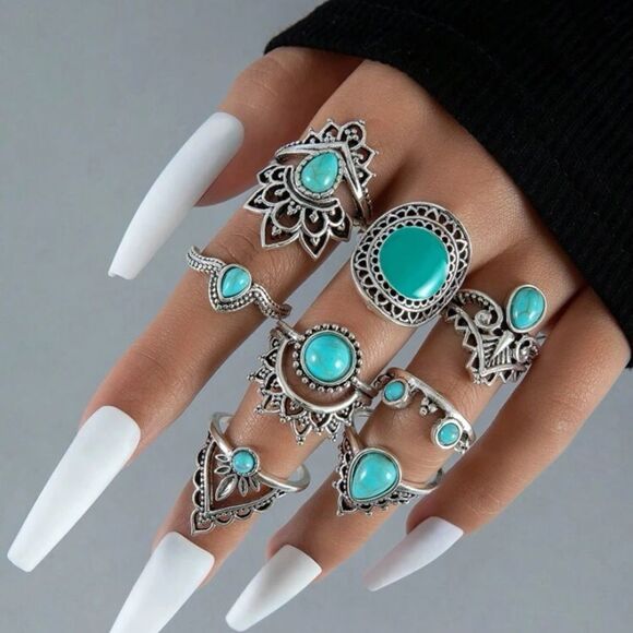 3for$20 HUGE DEAL!! 8pcs Turquoise Decor Ring one size - Picture 1 of 6